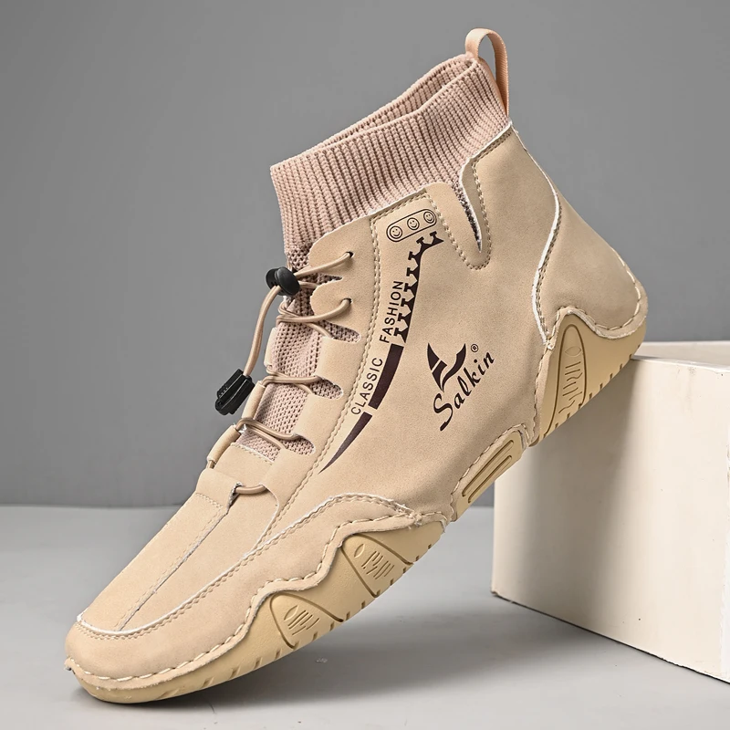 Nowe męskie buty skórzane handmade na co dzień, model 2025, sneakersy, oddychające buty skórzane męskie, botki męskie outdoor