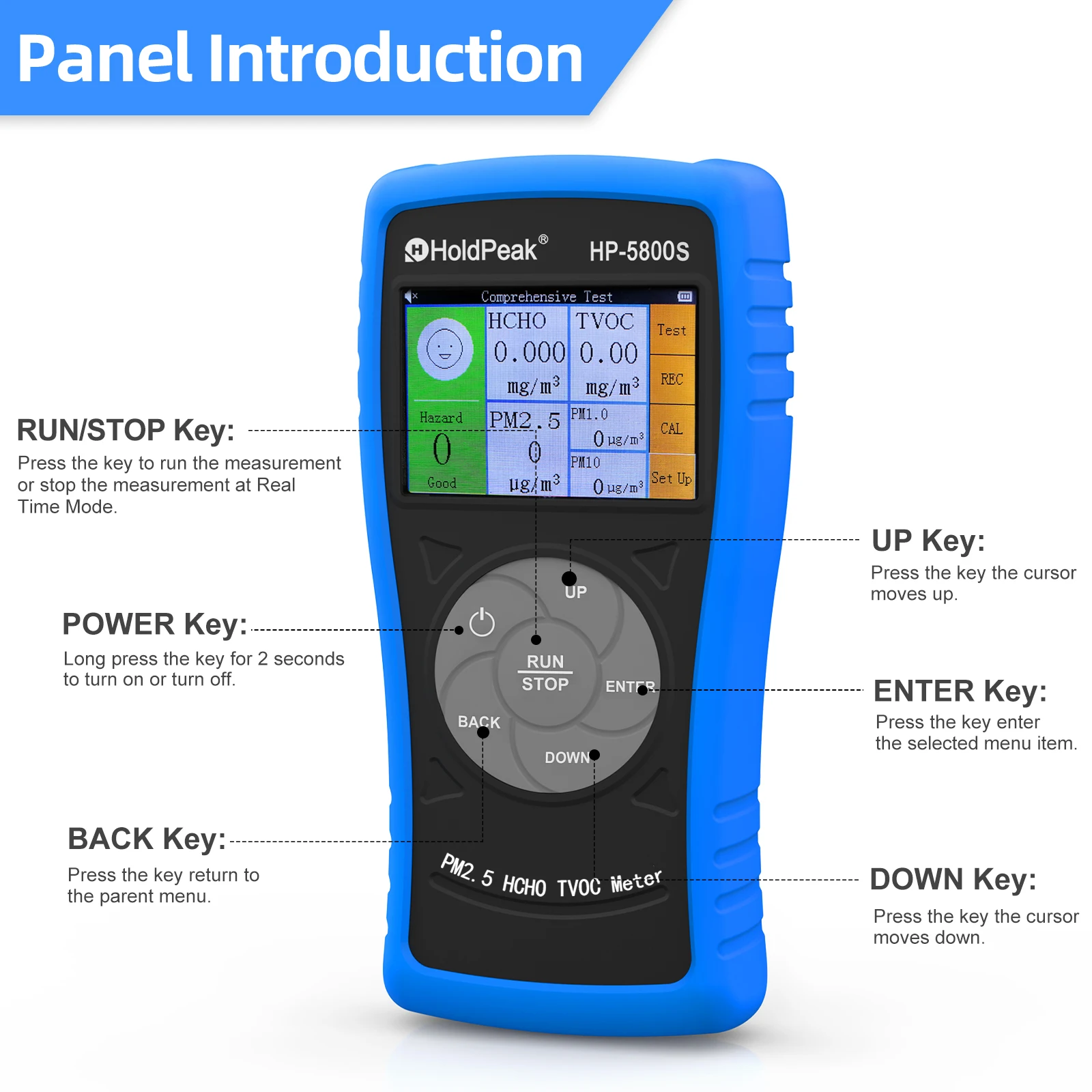 Holdpeak HP-5800S Air Quality Monitor,Pollution Meter Air Formaldehyde Detector Detect PM2.5/PM10/PM1.0 Test Indoor TVOC