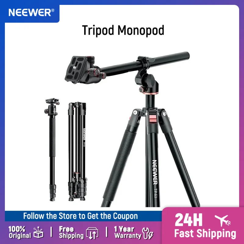NEEWER Overhead Horizontal Camera Tripod Monopod with Ball Head & Flexible Center Column 90 Inch Tall DSLR Video Travel Stand