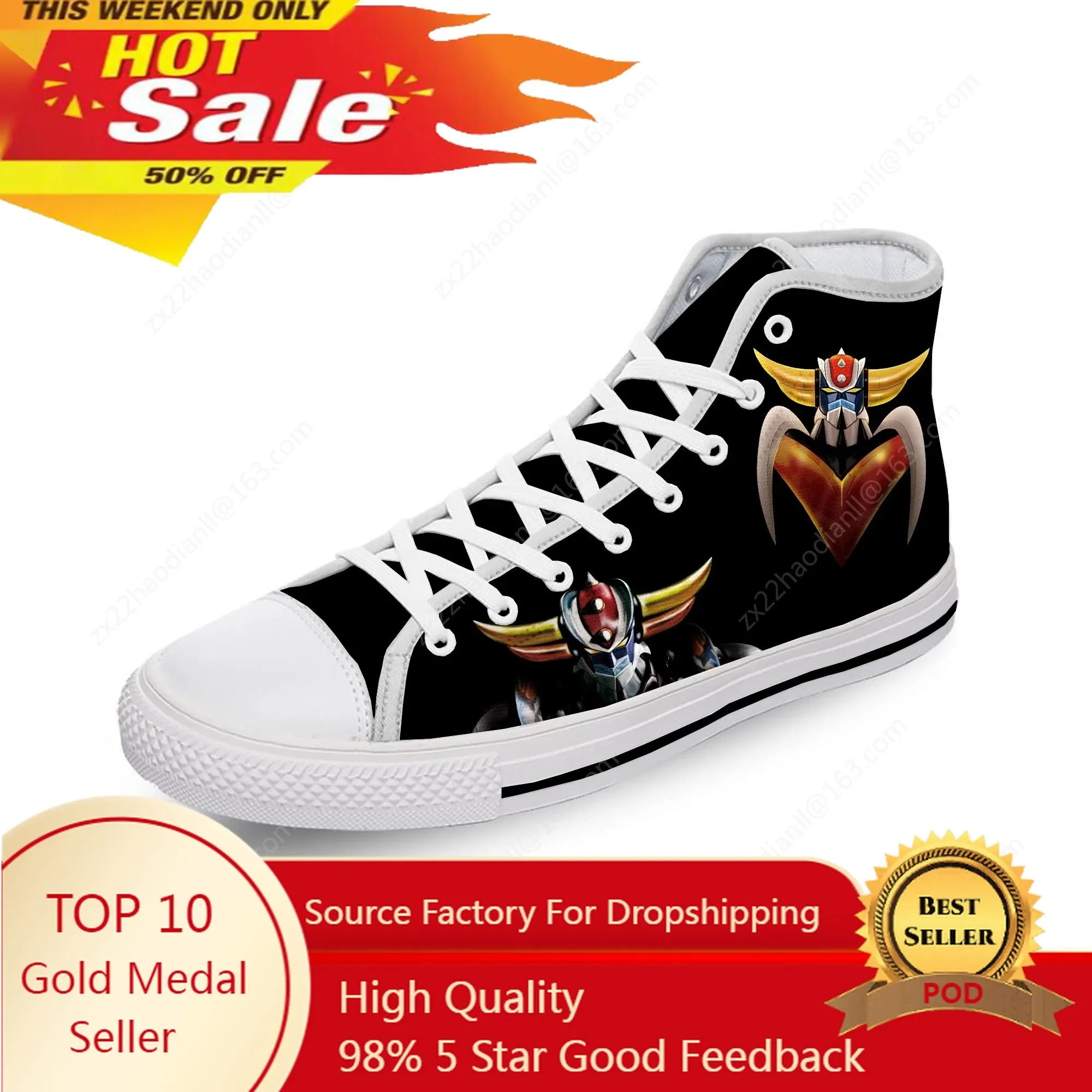 

Hot UFO Robot Goldrake Grendizer Anime Gurendaiza Casual Cloth 3D Print High Top Canvas Shoes Men Women Breathable Sneakers