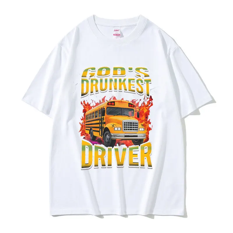 God's Drunken Driver Funny Meme T-shirt Men Casual Humor Oversized Short Sleeve Tops T Shirts Male Vintage 100% Cotton T-shirts