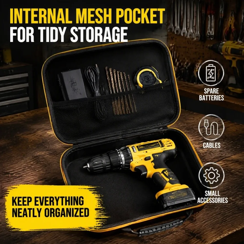 Yellow Border Tool Storage Bag Zipper Design Square Shape Protective Carrying Case PU EVA Material Tool Box Organizer