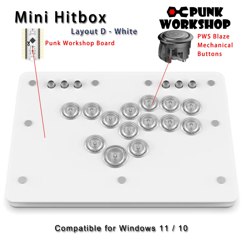 Punk Workshop Leverless M Mini HitBox Layout D SOCD Fighting Stick Controller With PWS Mechanical Buttons XInput MAME SF6 Games