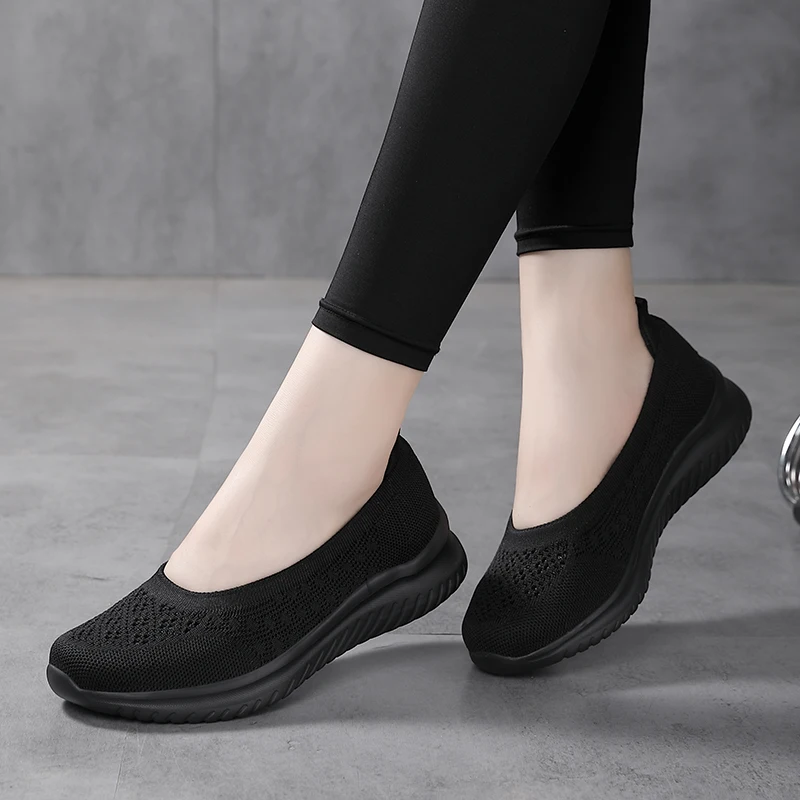 Dames Loopschoenen Mesh Zomer Instapper Lichte Wandelschoenen Fitness Sport Flats Comfortabel Zwart Maat 35-42 Loafers