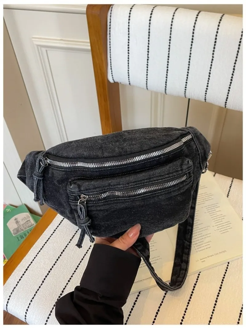 Damen Vintage Washed Denim Tasche mit Mehreren Taschen, Verstellbarer Riemen Crossbody Gürteltasche für Tägliche Aufgaben und Outdoor-Aktivitäten – Detail 15
