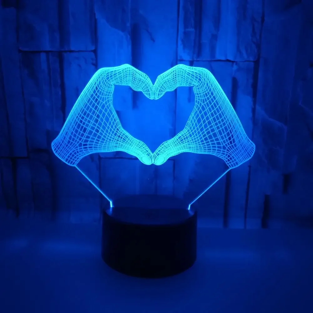 Nighdn Love Heart Gesture LED Night Light Valentine\'s Day Gift Couple 3D Illusion Lamp Bedroom Table Desk Bedroom Decoration