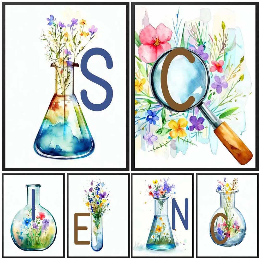

Cartoon Science Laboratory Prints Poster Wall Art Canvas Painting Chemistry Decor Wall Pictures For Classroom Posters Unframed