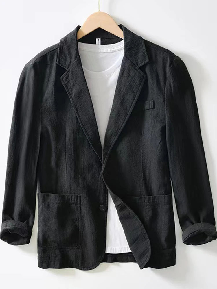 Vintage Men's Button-up Linen Cardigans Spring Autumn Casual Linen Jackets For Mens Fashion Solid Color Long Sleeve Jacket Coat