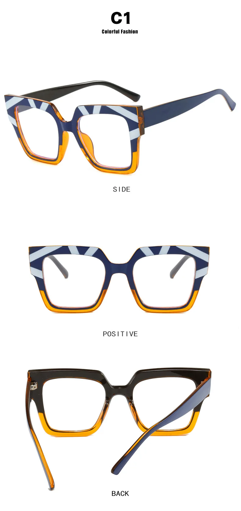 Color Matching Large Frame Cat's Eye Anti-Blue Light Myopia Glasses Frame Fashion Cool Plain Glasses -25~-600