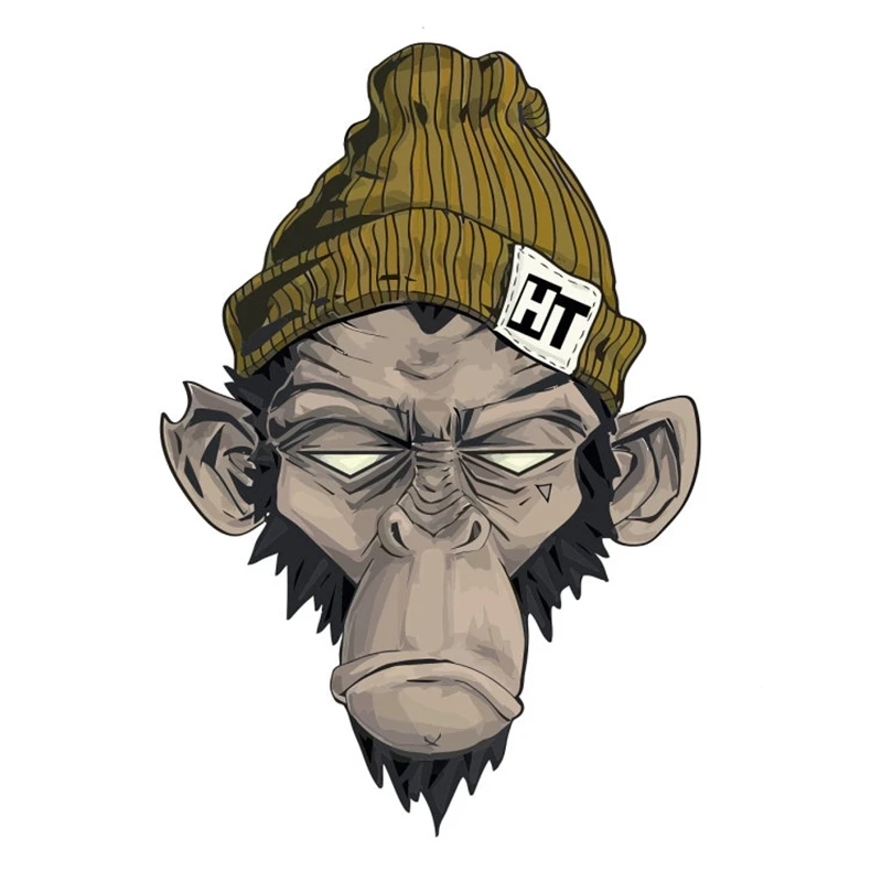 A0572# Removable Decal Monkey In A Hippie Hat Car Sticker Waterproof Accessories on Bumper Rear Window Laptop