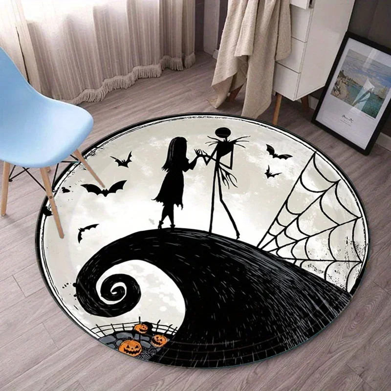 MINISO Disney Nightmare Before Christmas Round Area Rug Bats Spiders Floor Living Room Bedroom Halloween Room Round Rug Decor