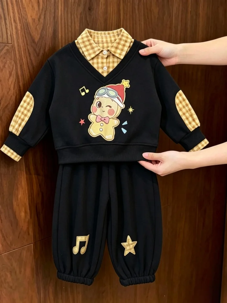 Trendy Plaid Star Girl's Autumn Outfit Two-Piece Set Casual Sportswear for Young Girls under 17 Years Old Pure E-commerce Item