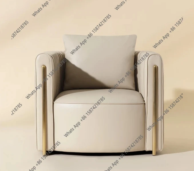 O New Design Luxury Brushed Gold Stainless Steel Faux Leather Accent Chair Living Room Chair For Home Hotel Villa