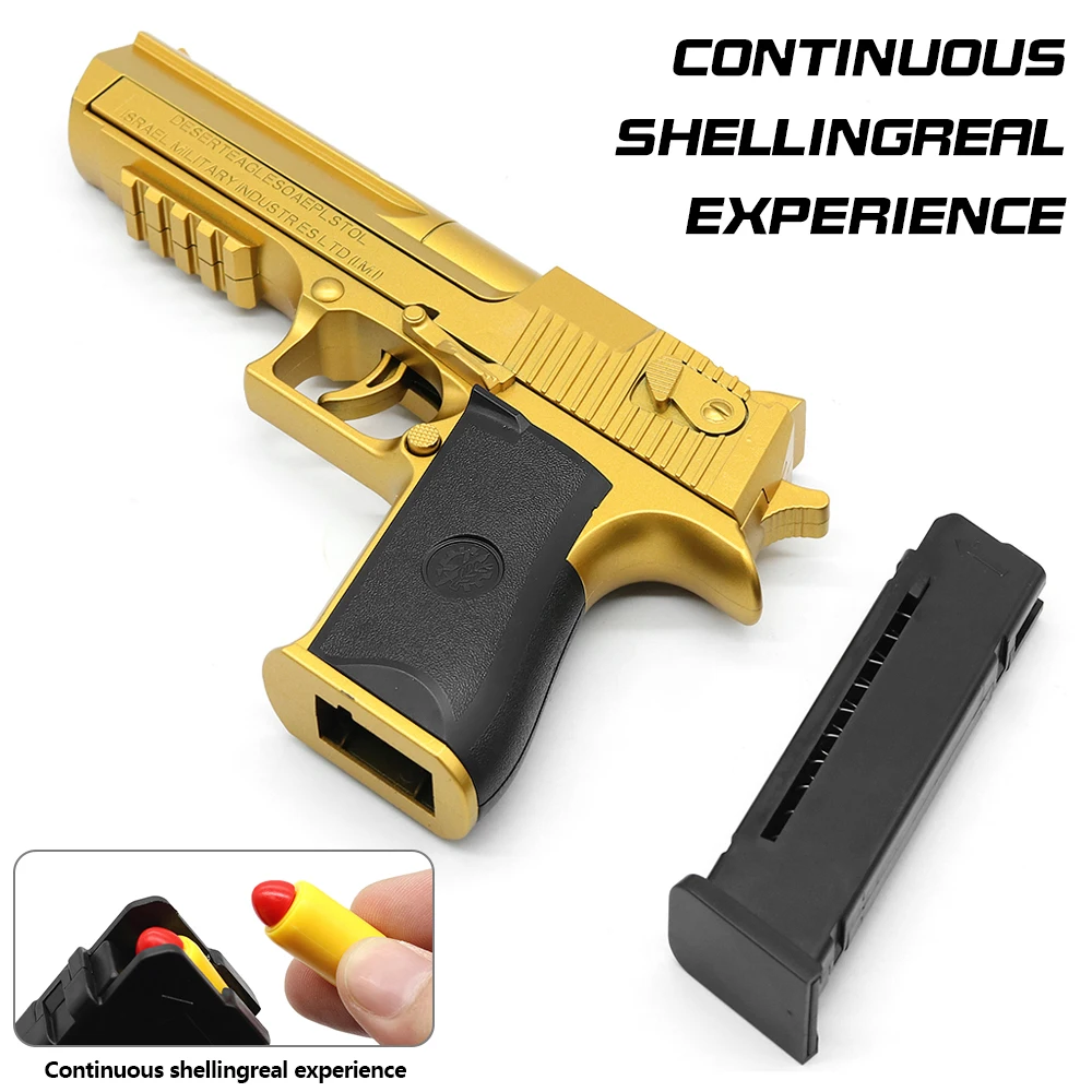 Mechanical Automatic Desert Eagle Toy Guns Shell Ejection Airsoft Pistol Continuous Firing Soft Bullet for Children Shooting