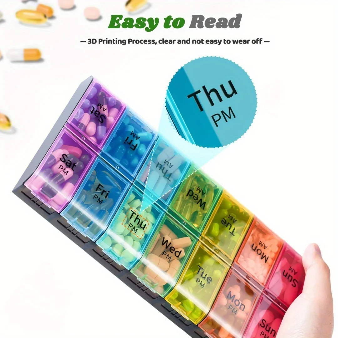 7-day Medication Box Twice A Day,Large Capacity Day and Night Medication Sorting Box,Rainbow Series Medication Dispenser