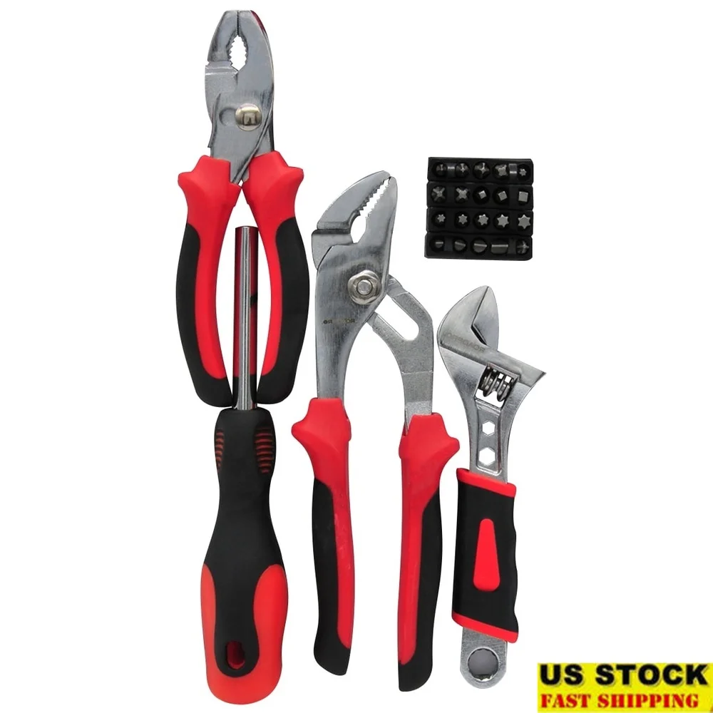 

Набор инструментов из 24 предметов, регулируемый гаечный ключ, плоскогубцы для скользящего соединения, плоскогубцы для пазов, разные биты, держатель бит, удобный ящик для инструментов, инструменты для ремонта