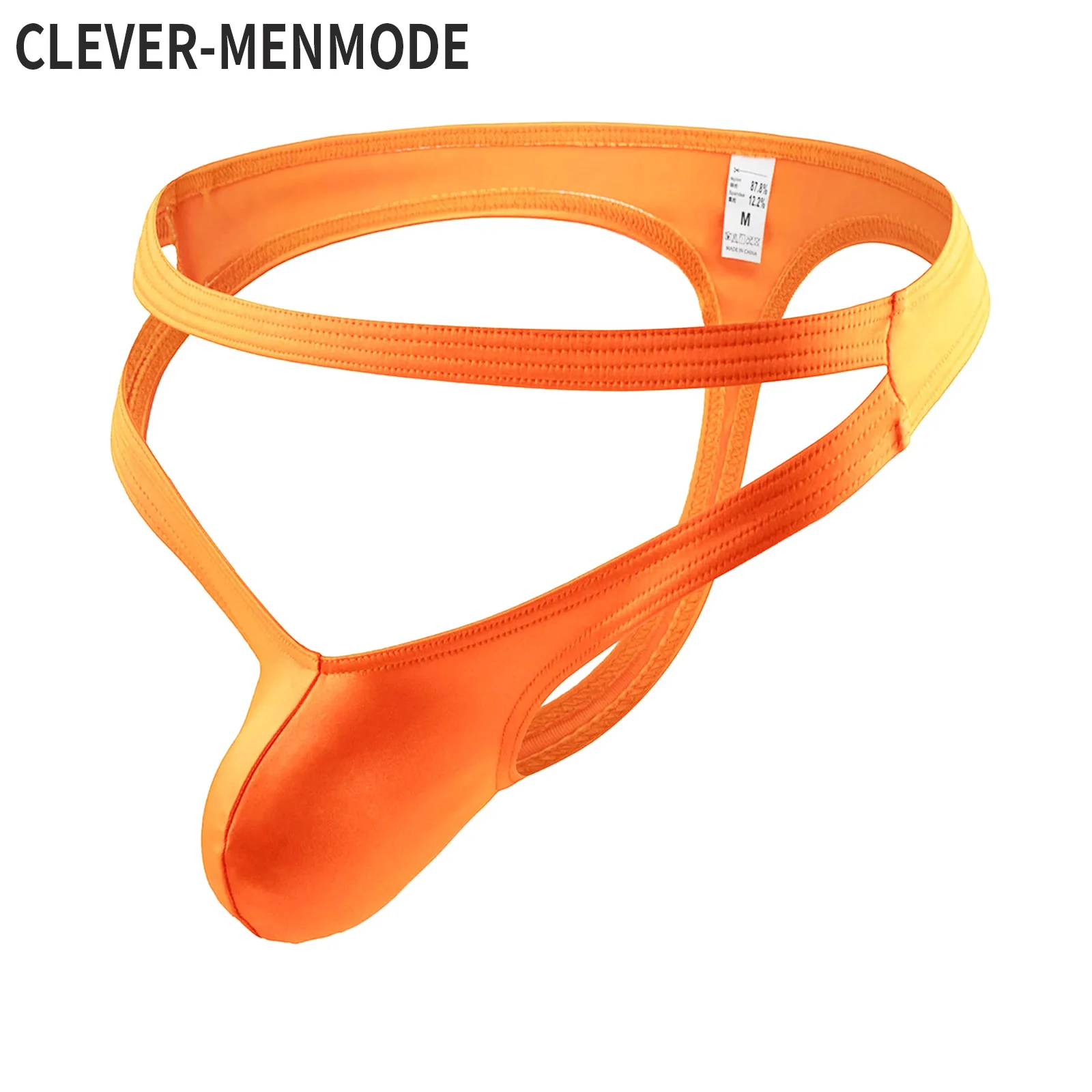 CLEVER-MENMODE Men Erotic Thong Underwear Sexy Shiny Satin G String Low Waist Mini Panties T-back Open Hole Crotch Underpants