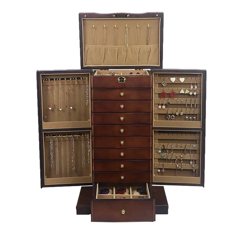 

Jewelry storage box Large capacity solid wood multi-layer lock jewelry