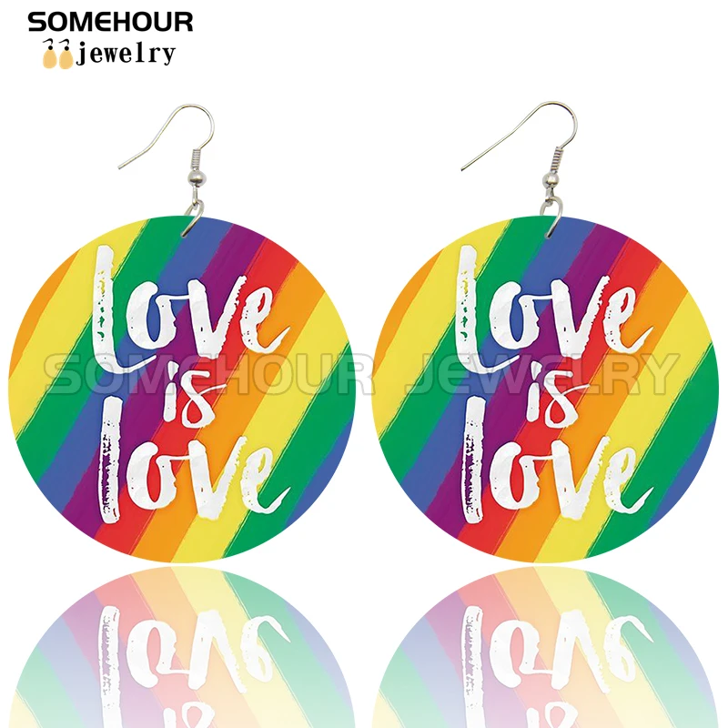 SOMEHOUR Black History Month African Roots Woman Wooden Drop Earrings Love Is Love Respect Equality Sayings Rock Hiphop Dangle