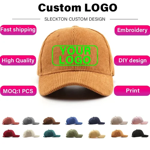 Imagen 1 del producto SLECKTON Gorra de béisbol personalizada para mujeres y hombres Diseño de moda Marca LOGO Bordado de letras Sombreros Sombreros de pana Unisex al por mayor