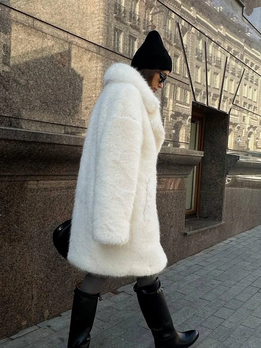 Płaszcze ze sztucznego futra damskie pluszowe regularne do biura dla mamy styl uliczny haft prążkowane ciepłe modne modne zapinane na zatrzaski dopasowane