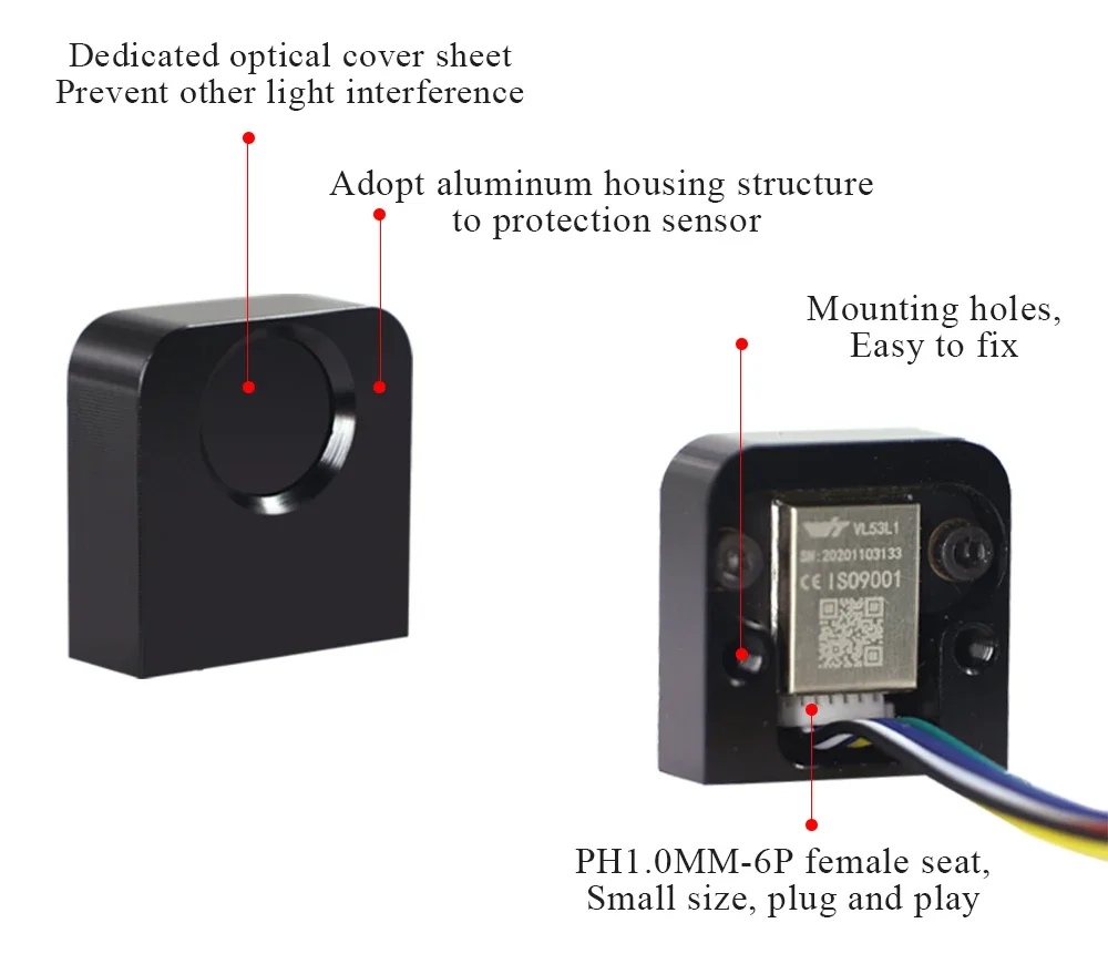 WitMotion WT53D Time-of-Flight (ToF) Laser Ranging Leakage Sensor,VL53L1X(4-400cm)Laser Distance Module, Built-in MCU Algorithm