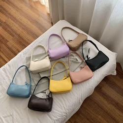 Soft PU Ladies Leather Crossbody Bag Women Purple Underarm Bag Retro Solid Color Handbag Fashion Design Girl Small Shoulder Bags