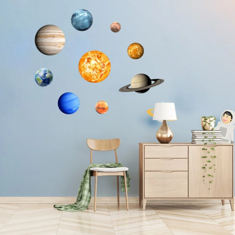 9Pcs Pack  9 Planet Solar System Fluorescent Wall Stick the Universe Planet Galaxy Children Room Bedroom Luminous Wall Stickers