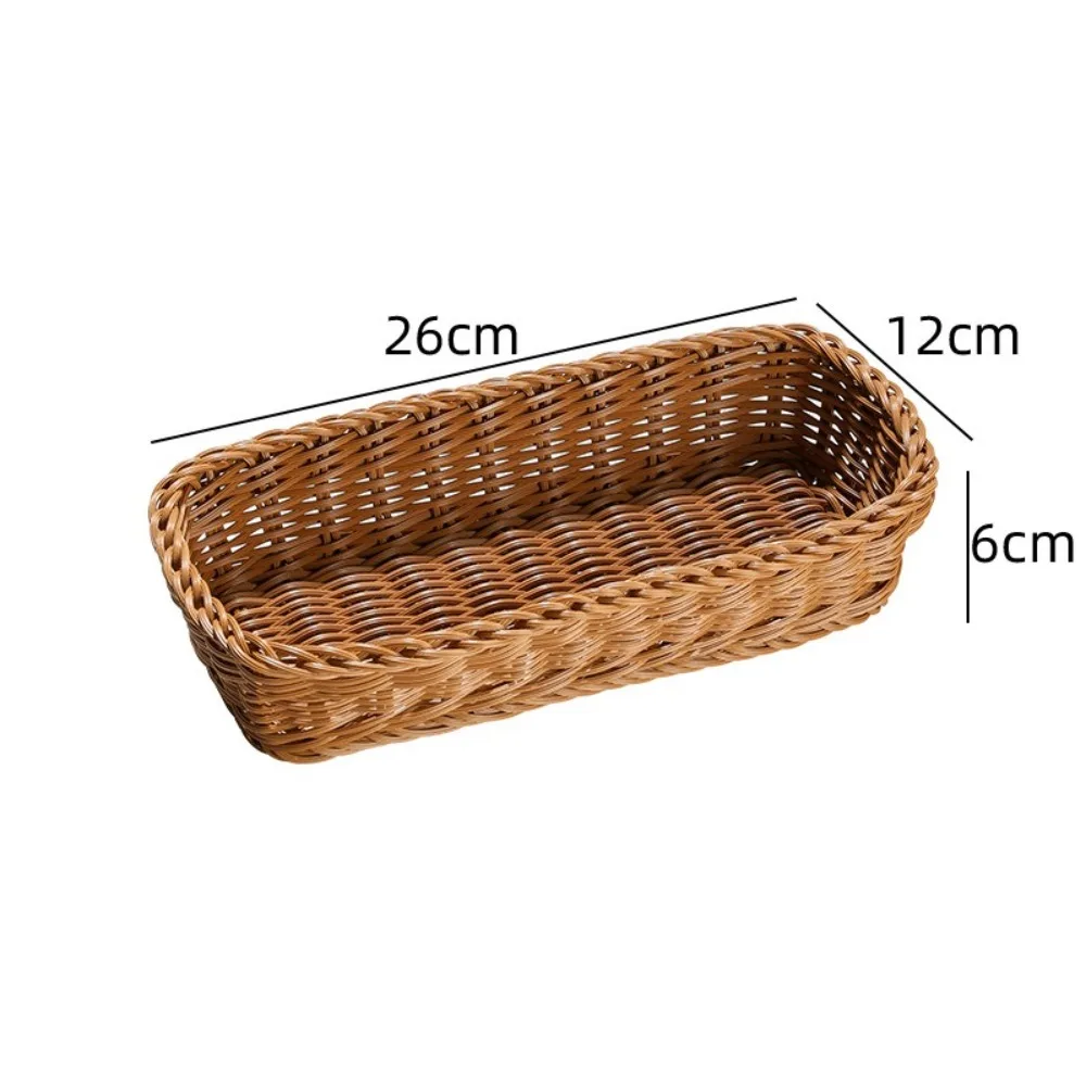 Imitation Rattan Storage Basket Faux Wicker Tray Plastic Picnic Basket Bread Food Plate Fruit Box Desk Decoration view 5