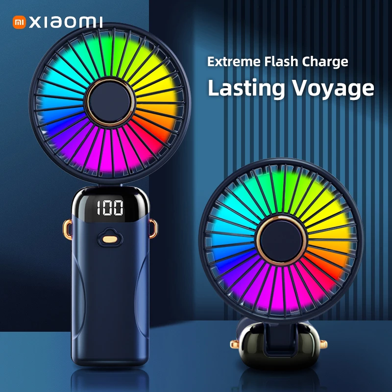 مروحة Xiaomi المحمولة القابلة للطي مع شاشة LED رقمية ذكية ملونة 6 مستويات هواء بارد بطارية طويلة جدًا عمر الرقبة معلقة مروحة جديدة