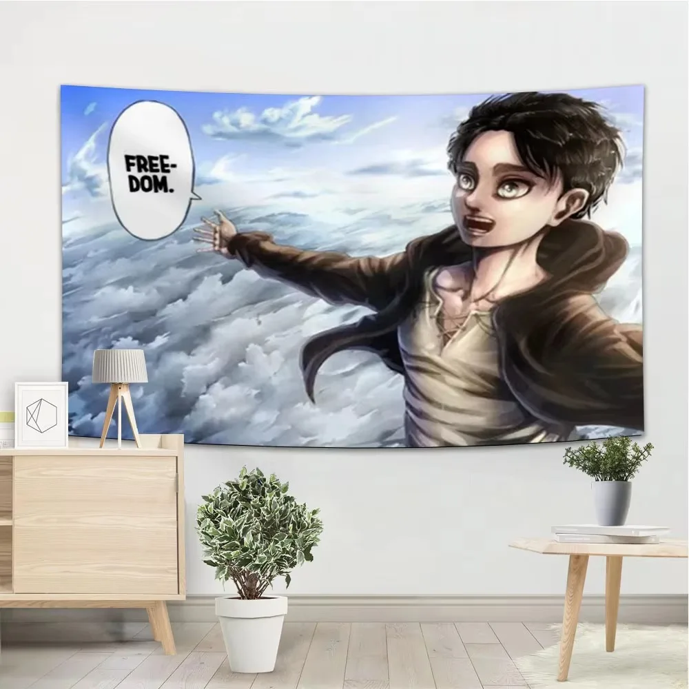 Eren Jaeger Freedom Tapestry Manga Poster Wall Hanging Kawaii Japanese Anime Flags Background Cloth Aesthetic Living Room Decor