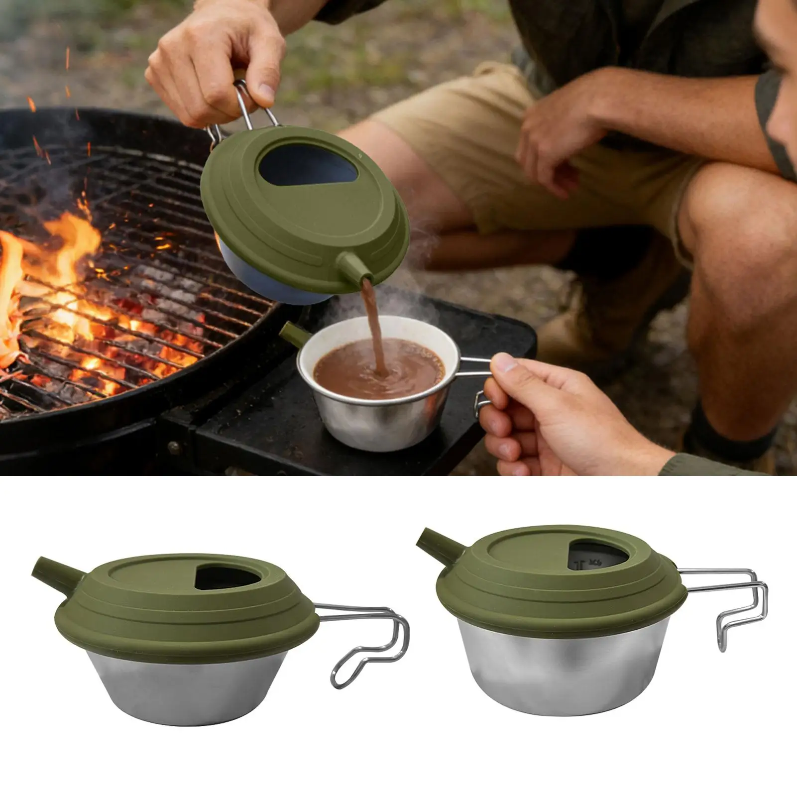 Backpacking Coffee Cup Stainless Steel Foldable Handle With Silicone Lid Pot Hiking Mug For Travel Outdoor Hot Cold Coffee Tea