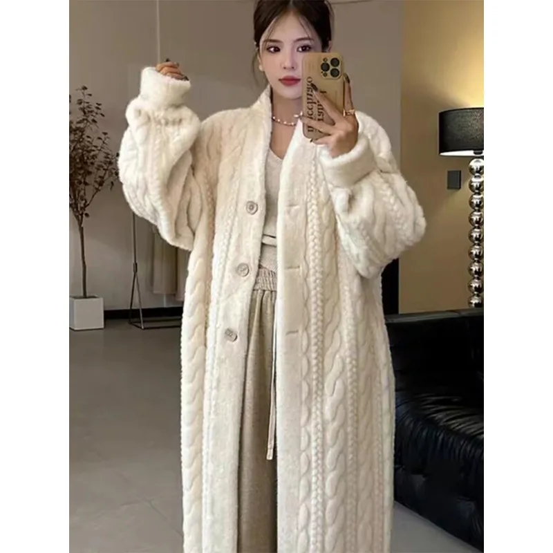 Faux Fur Coat Women Thicken Soft Loose Korean Fashion Fluffy Long Cardigan Female 2023 Winter Single Breasted Coats Lady