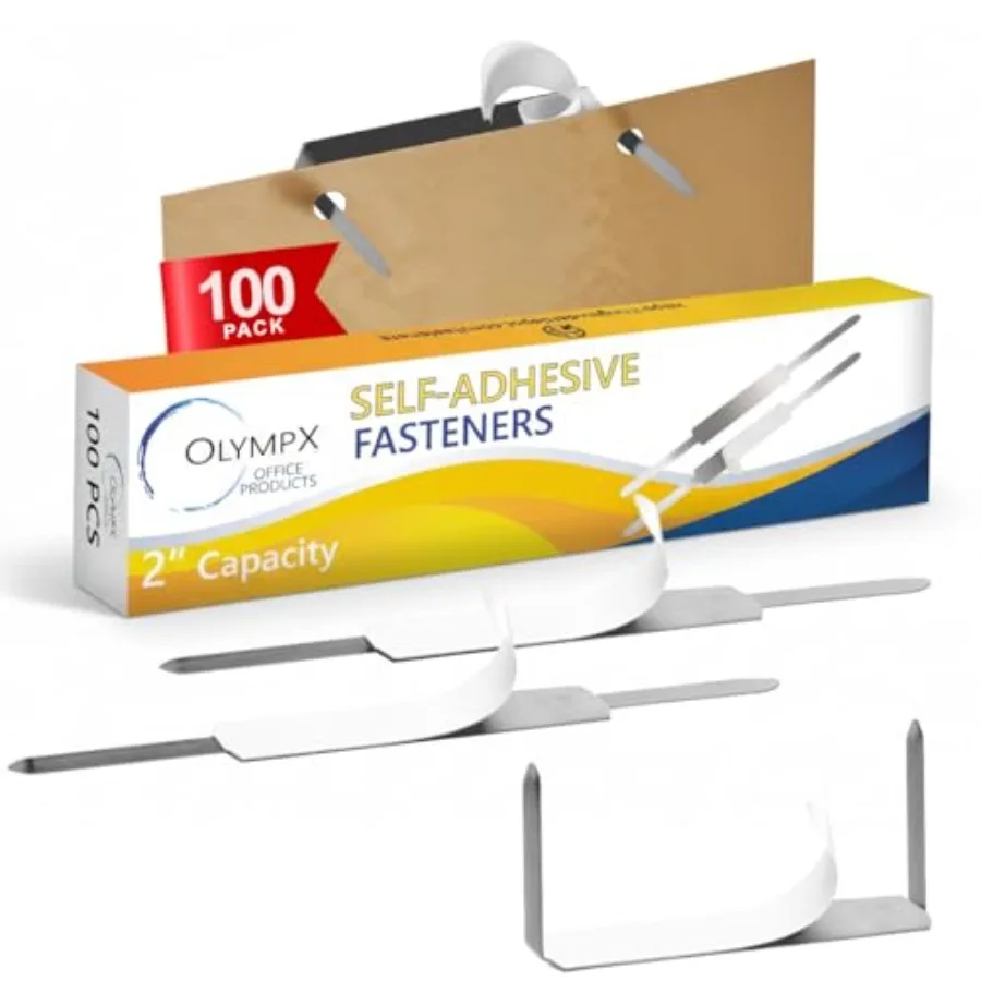 

100 Pcs of 2" Capacity Economy Self Adhesive Prong Paper Fastener Bases, 2.75 Inch Center for Paper File Clip Folder Accessorie