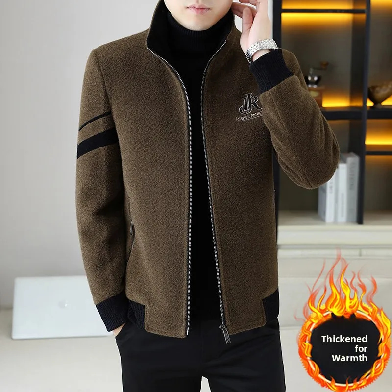 

Мужская осенне-зимняя куртка с воротником-стойкой, вышивкой, хлопковой подкладкой, приталенного кроя, деловая, теплая верхняя одежда для джентльменов