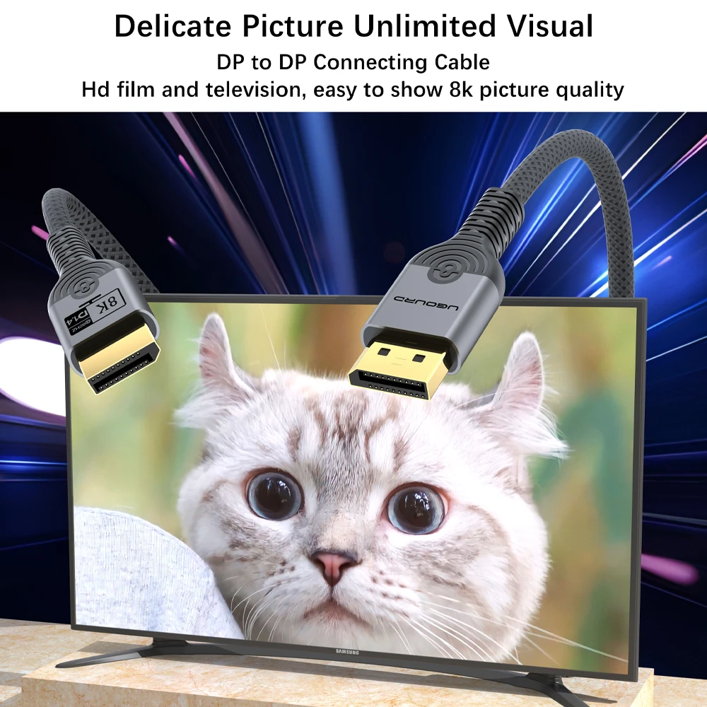 UGOURD DP 1.4 Cable 8K 60HZ 48Gbps High Speed DisplayPort Cable 3m 5m 4K 120HZ 144Hz 165Hz Video Cord HDR for TV Monitor Laptop