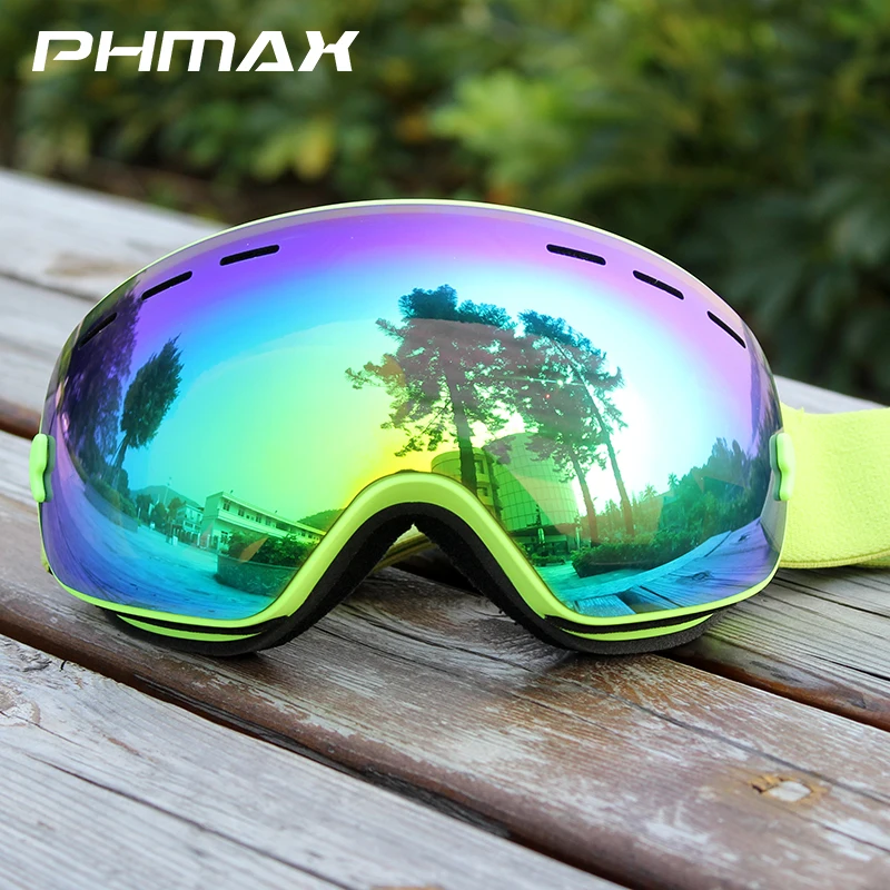 

PHMAX OTG лыжные очки, зеленые для женщин и мужчин, для взрослых, Молодежные Очки, снежные очки, сменные линзы, противотуманные очки для сноуборда