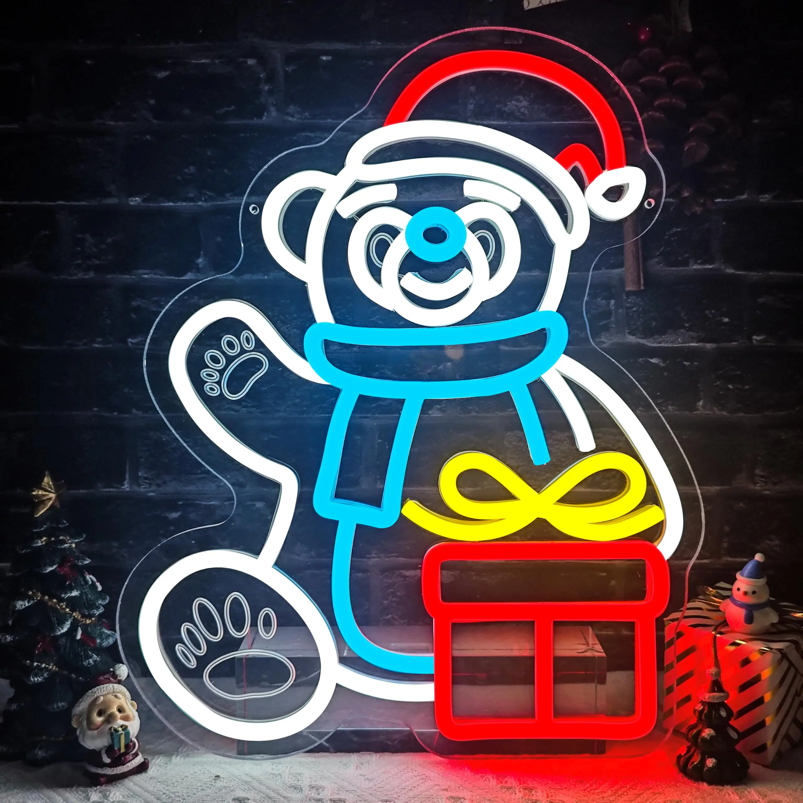 

Polar Bear Christmas Neon Sign Carving Dimmable Wall Decor Light Up Sign for Home Party Xmas Neon Wall Light Holiday Gift