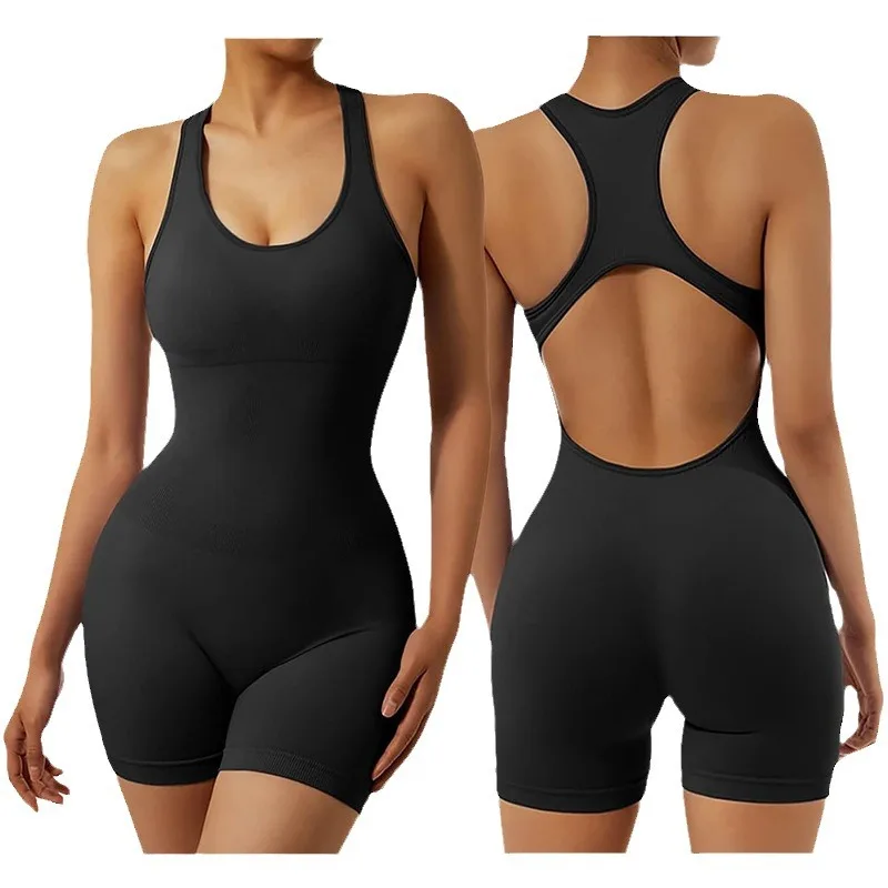 

New Yoga Jumpsuit Seamless Back Hollow-out Beauty Back Lifting Sport Training Jumpsuit