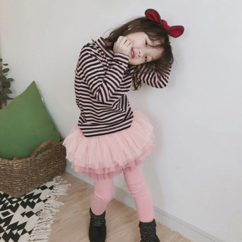 Girls Tutu Skirt Leggings Ruffle Tulle Skirt Skinny Layered Skirt Pants Gradient Color Tights Pantskirt 2-8T