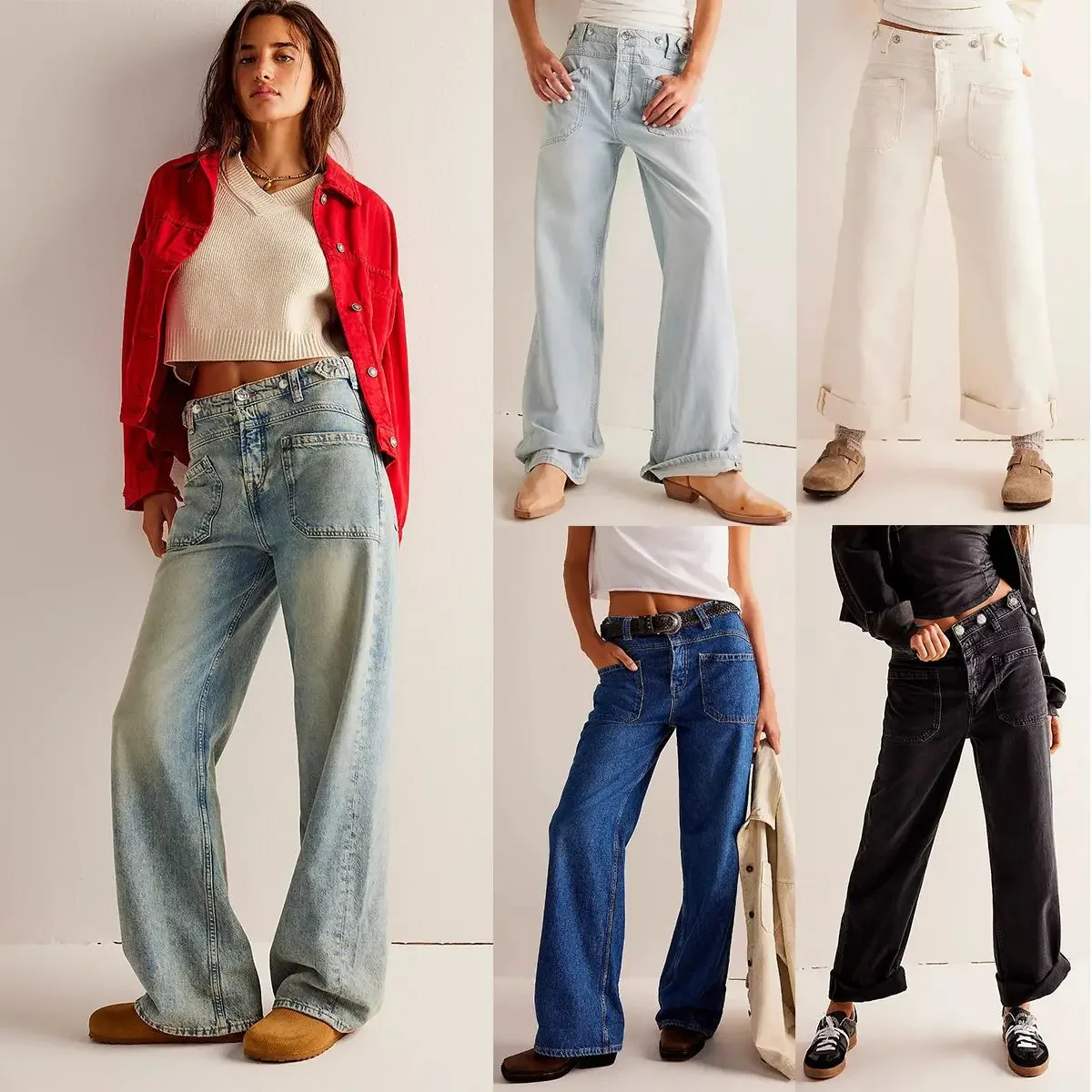 

Wide Leg Pants Jeans Women Vintage Floor Length Mid Waist Pockets Washed Distressed 2025 Streetwear Denims Straight Trousers