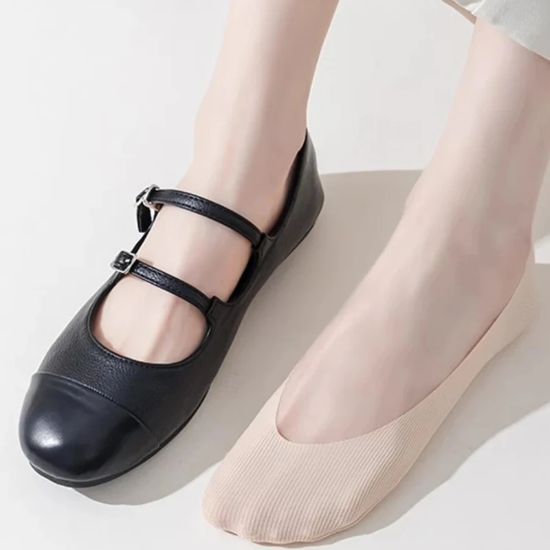 5Pairs Women Socks Breathable Invisible Silicone Non-slip Solid Color Boat Sock Comfortable High Quality No-Show Sox Ultra-thin view 3
