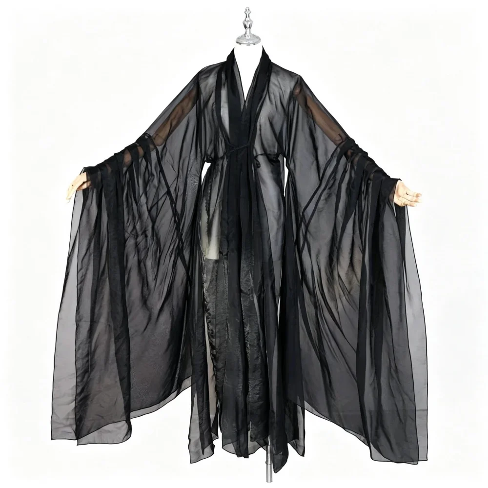 Ancient Style Chinese Hanfu Cloak Folk Dance Stage Performance Costume Cloak Elegant Tulle Chiffon Large Sleeves Hanfu Cardigan