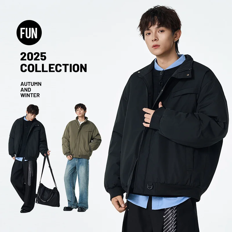 سترة قطنية مبطنة بياقة واقفة للرجال، كاجوال للعمل على الطراز الكوري، مجموعة خريف وشتاء 2025
