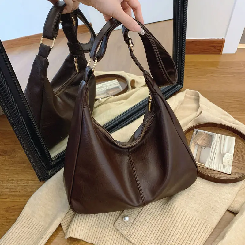 

Большая вместительная сумка-тоут из мягкой кожи, осенне-зимняя новинка, простая женская сумка через плечо, ретро-сумка для поездок на работу, сумка на одно плечо