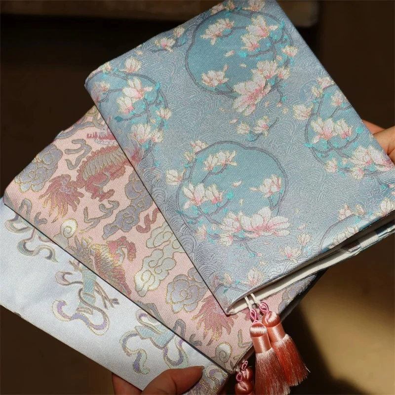 Pink & Blue Elegant Charm Pattern Pure Mulberry Silk Song Brocade Handcrafted Cloth Book Cover, A5A6 Home Collectible Craft Gift