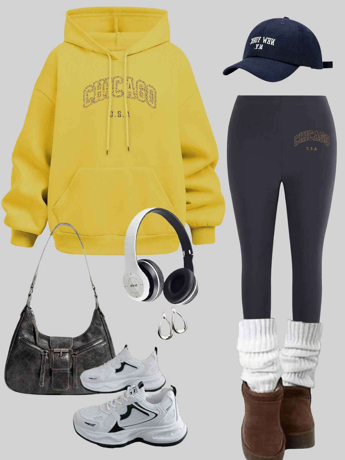 

Chicago Art City США дизайн женские толстовки комплект повседневные осенние брюки с карманами флисовый универсальный пуловер зимние утепленные леггинсы