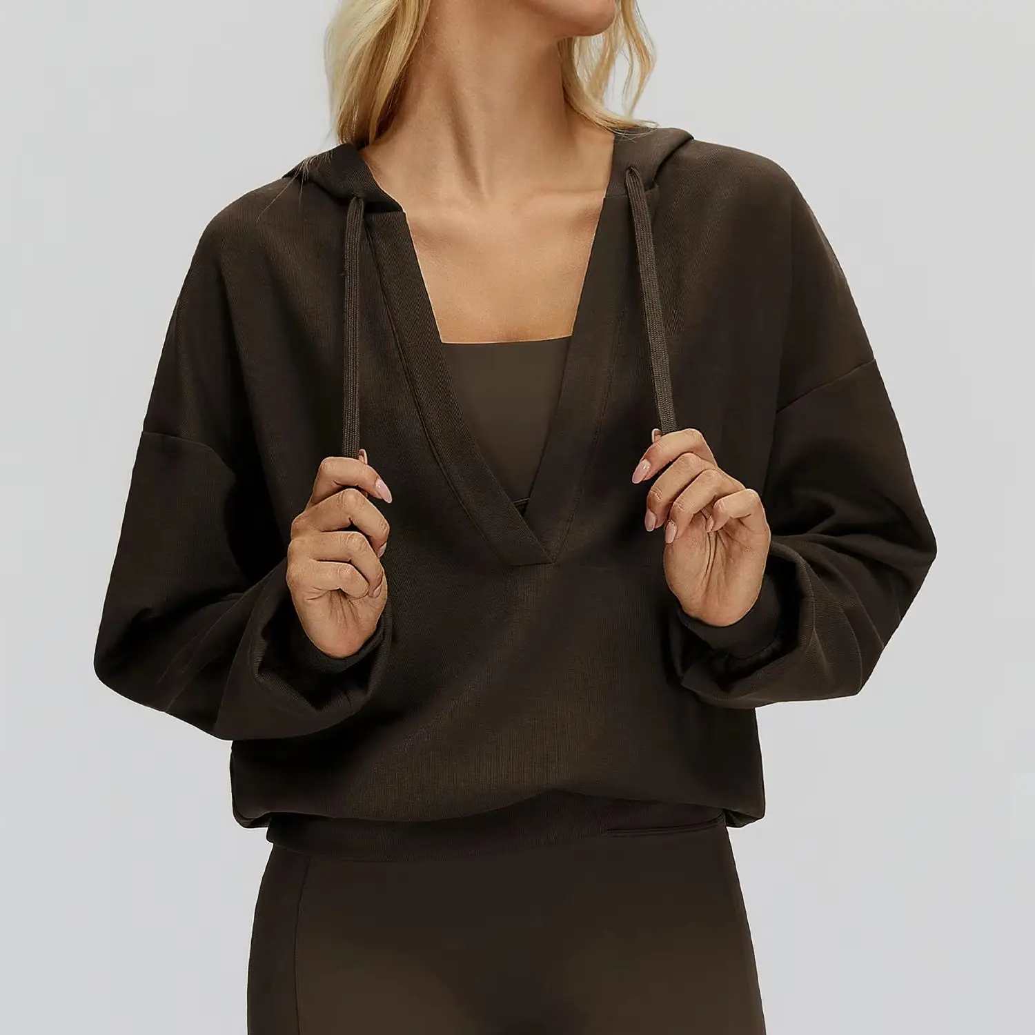 

2025 Female Yoga Long Sleeve Top Hooded Jacket With Large V-neck Loose And Comfortable Outerwear Outdoor Running Sports Jacket