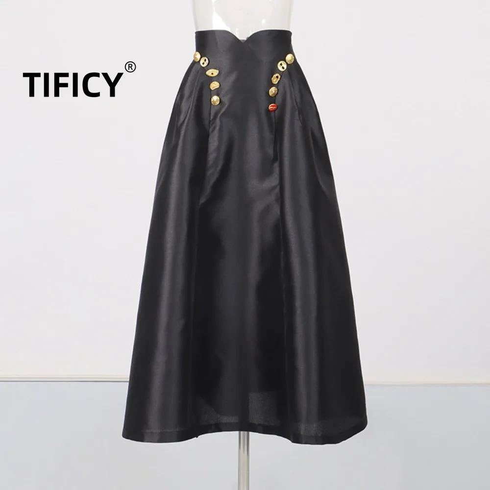 

Новая женская длинная юбка с высокой талией в уличном стиле, с асимметричным декором из пряжек и пэчворка, плиссированная, свободного кроя