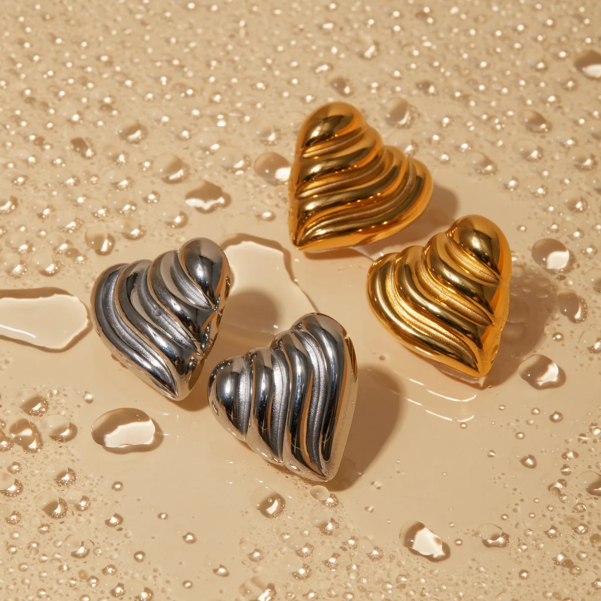 

1 Pair Stainless Steel Earing 18K Gold/Silver Color Wave Pattern Heart Shape Women's earrings Retro Punk Earrings For Women